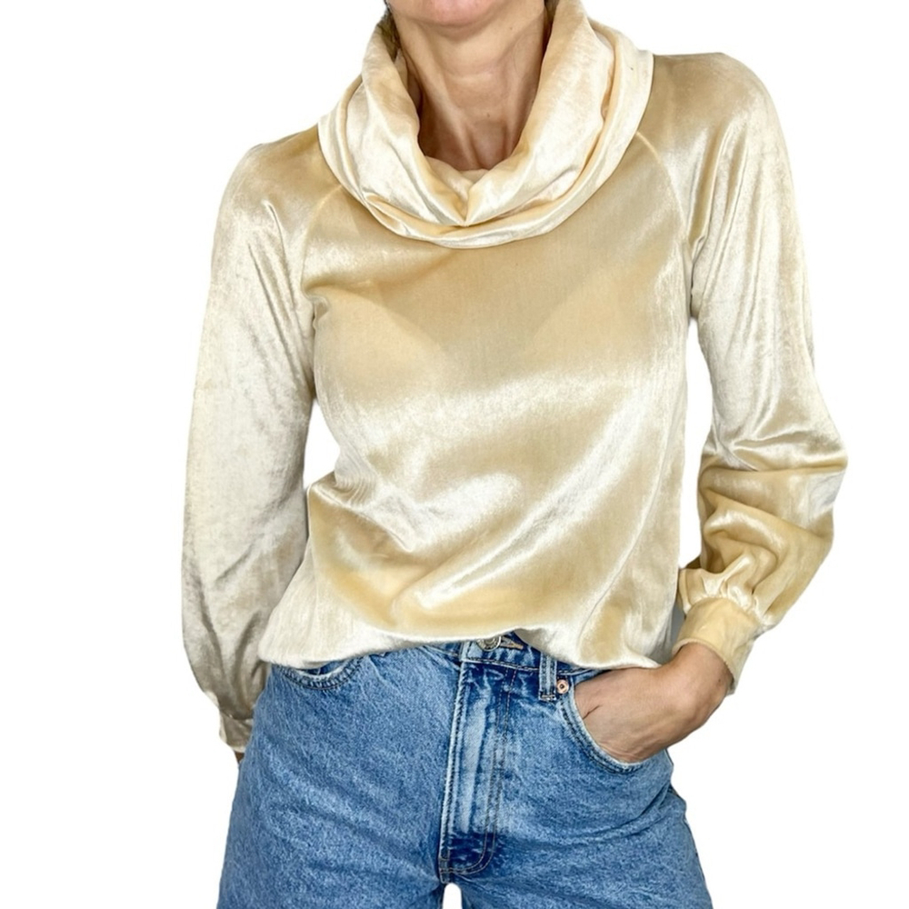 Vintage 70s Hi Georgie Canadian made cream velour cowl neck long sleeve top 7